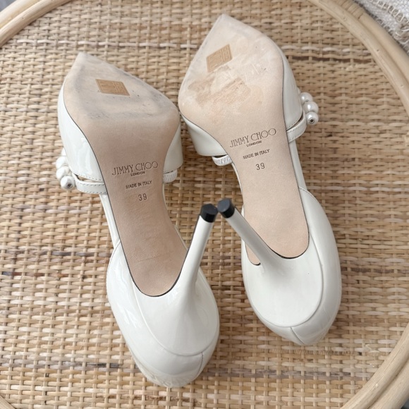 Jimmy Choo Aurelie 85 Latte White Faux Pearl Embellished Patent Leather Pumps 39 - Picture 11 of 11